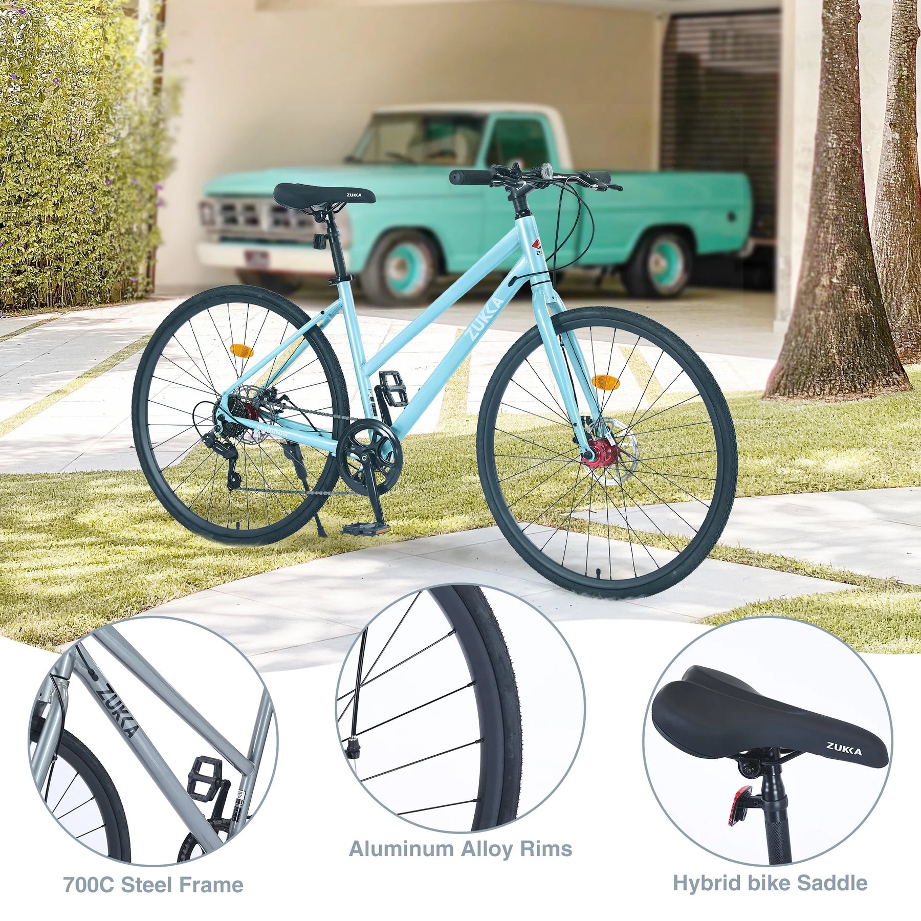 Outdoor Bike 7 Speed Hybrid Bike Disc Brake 700C Road Bike for Men Women'S City Bicycle, Mountain Bike for Outdoor