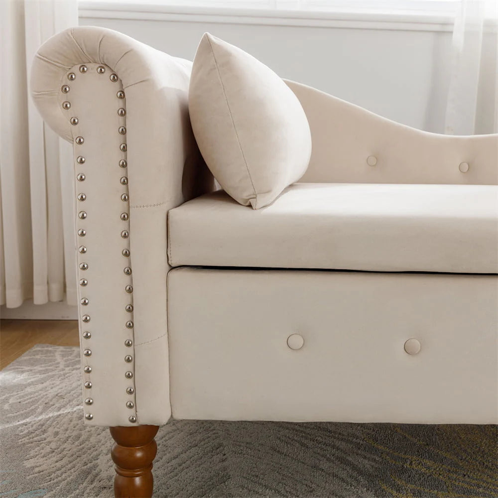 Storage Chaise Lounge, Upholstered Rolled Arm Chase Lounge with Nailhead Trim, Recliner Lounge Chair for Living Room Bedroom