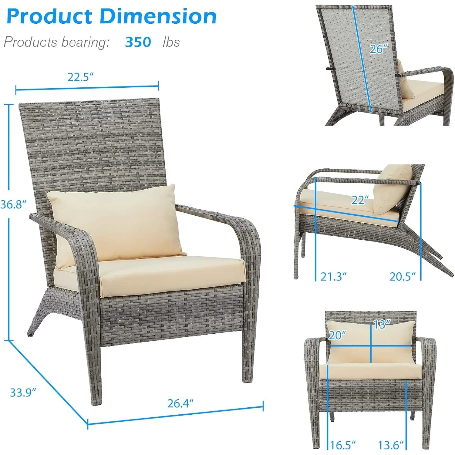 AECOJOY Patio Adirondack Wicker Chair, Outdoor Coconino Chair with Cushion and Pillow