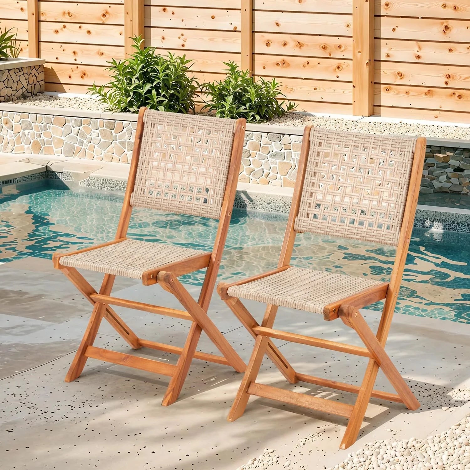 AECOJOY Acacia Wood Outdoor Dining Table for 4, Foldable Top Patio Table with Wheels