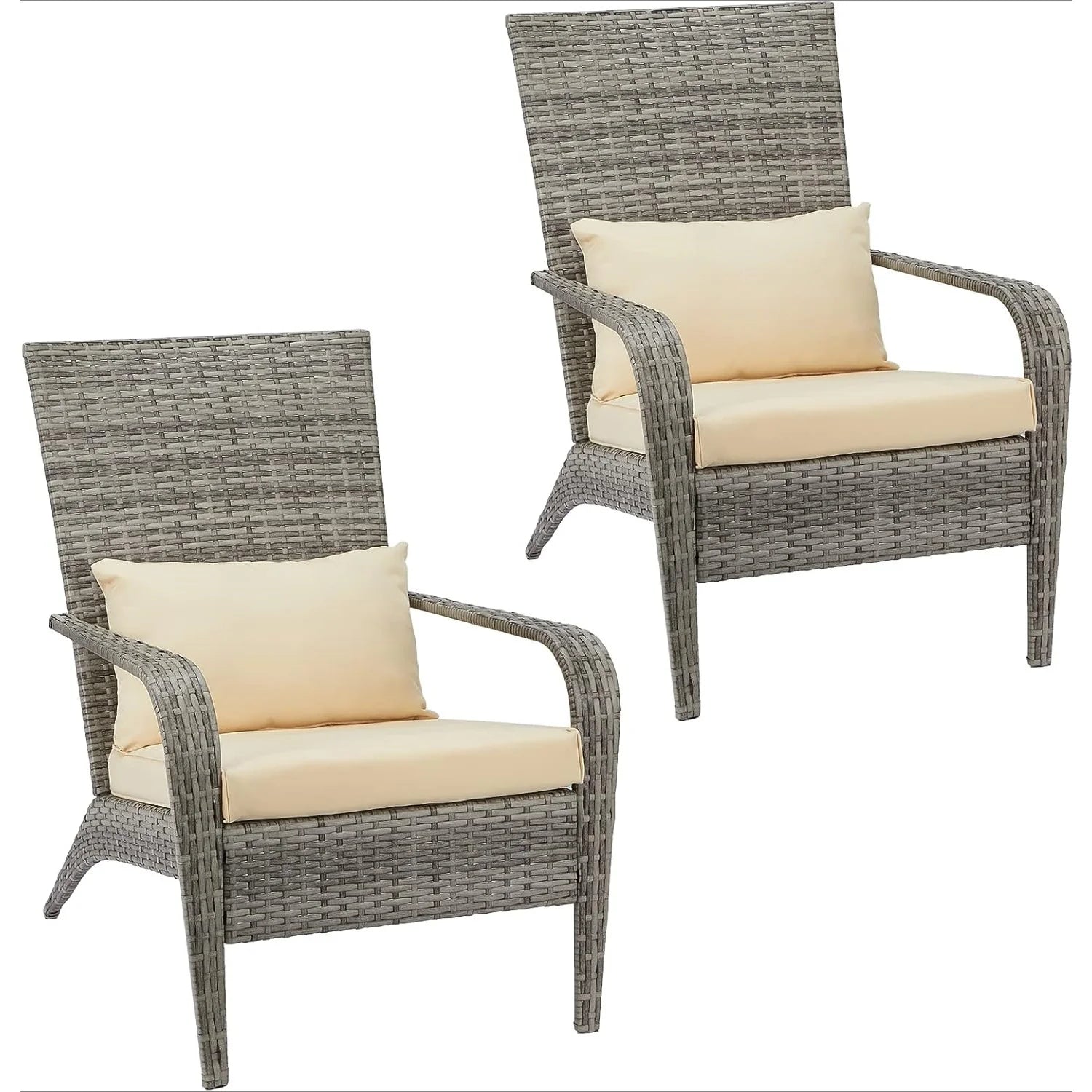 AECOJOY Patio Adirondack Wicker Chair, Outdoor Coconino Chair with Cushion and Pillow