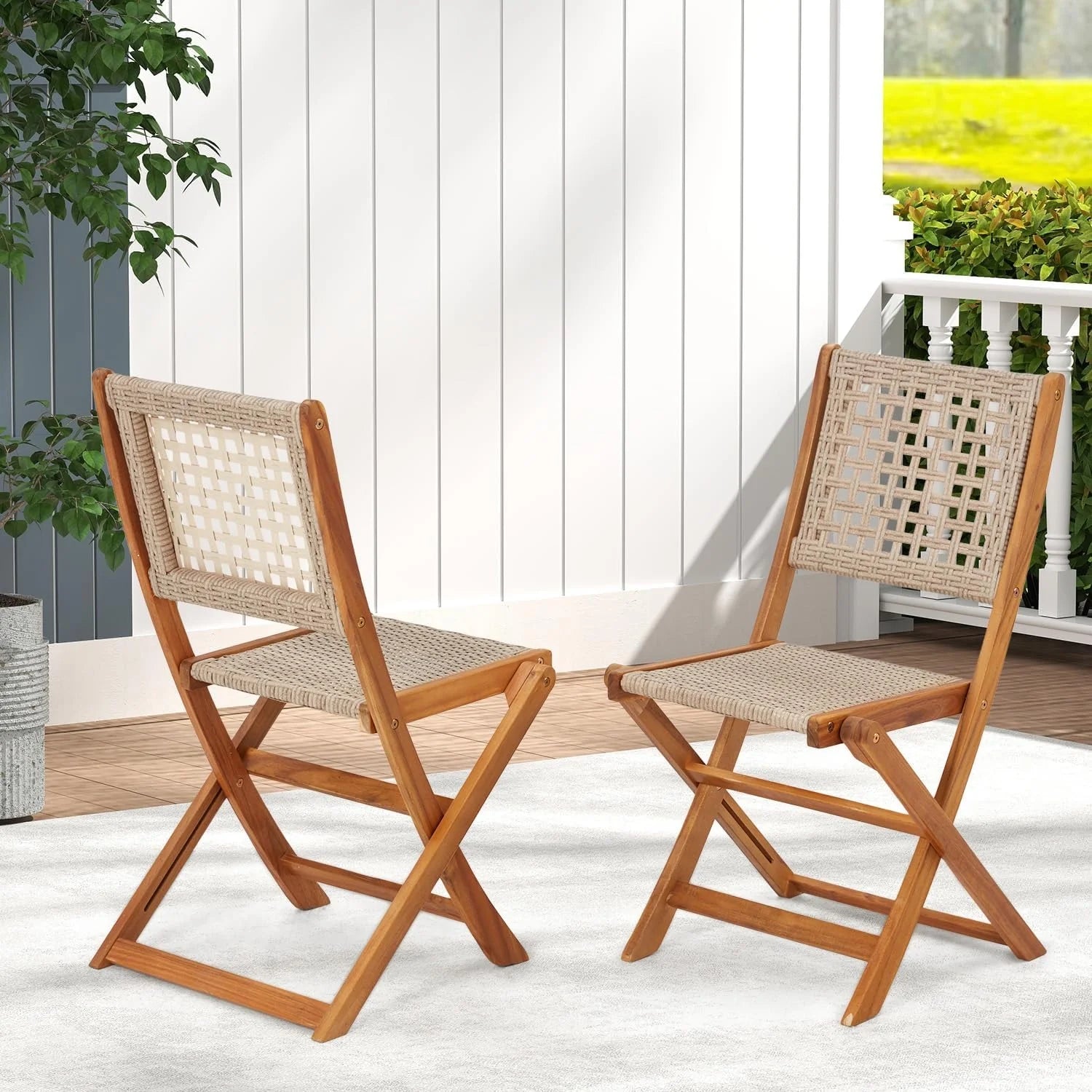AECOJOY Acacia Wood Outdoor Dining Table for 4, Foldable Top Patio Table with Wheels