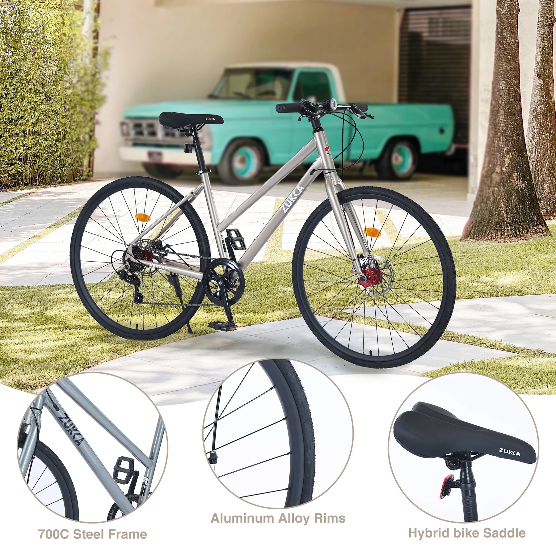 Outdoor Bike 7 Speed Hybrid Bike Disc Brake 700C Road Bike for Men Women'S City Bicycle, Mountain Bike for Outdoor