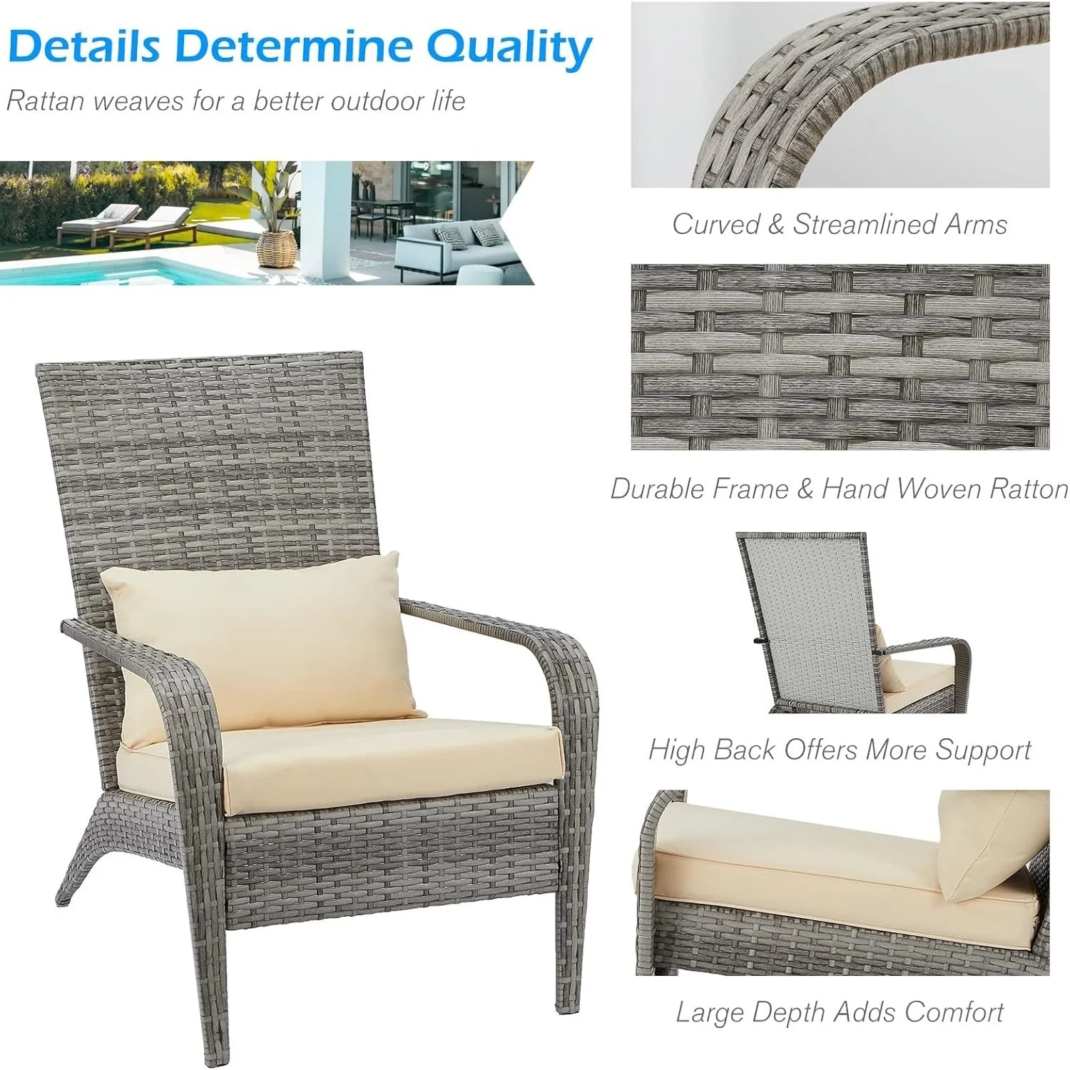 AECOJOY Patio Adirondack Wicker Chair, Outdoor Coconino Chair with Cushion and Pillow