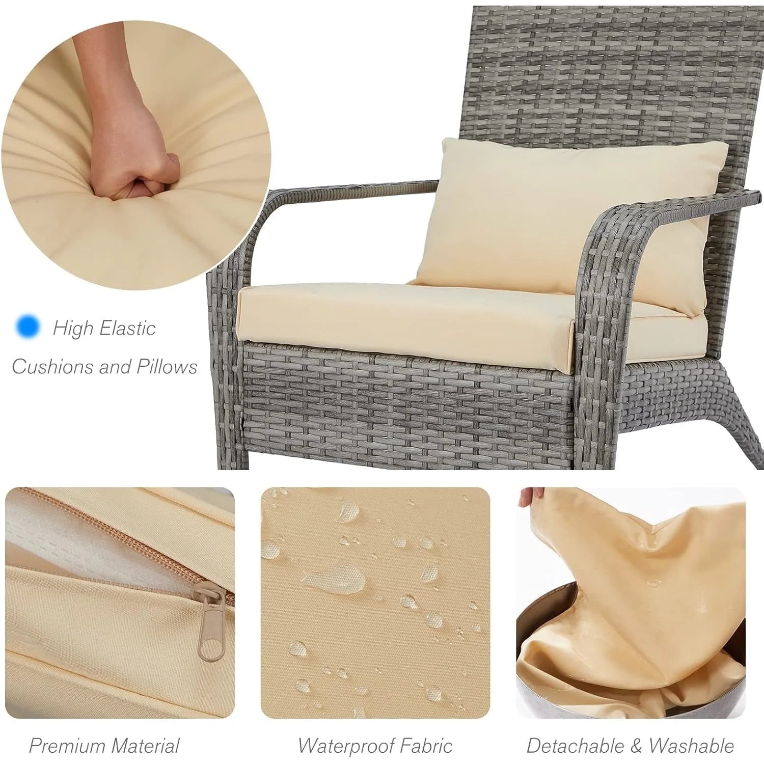 AECOJOY Patio Adirondack Wicker Chair, Outdoor Coconino Chair with Cushion and Pillow