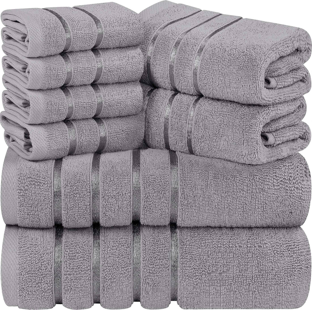Utopia Towels 8-Piece Luxury Towel Set, 2 Bath Towels, 2 Hand Towels, and 4 Wash Cloths, 600 GSM 100% Ring Spun Cotton Highly Absorbent Viscose Stripe