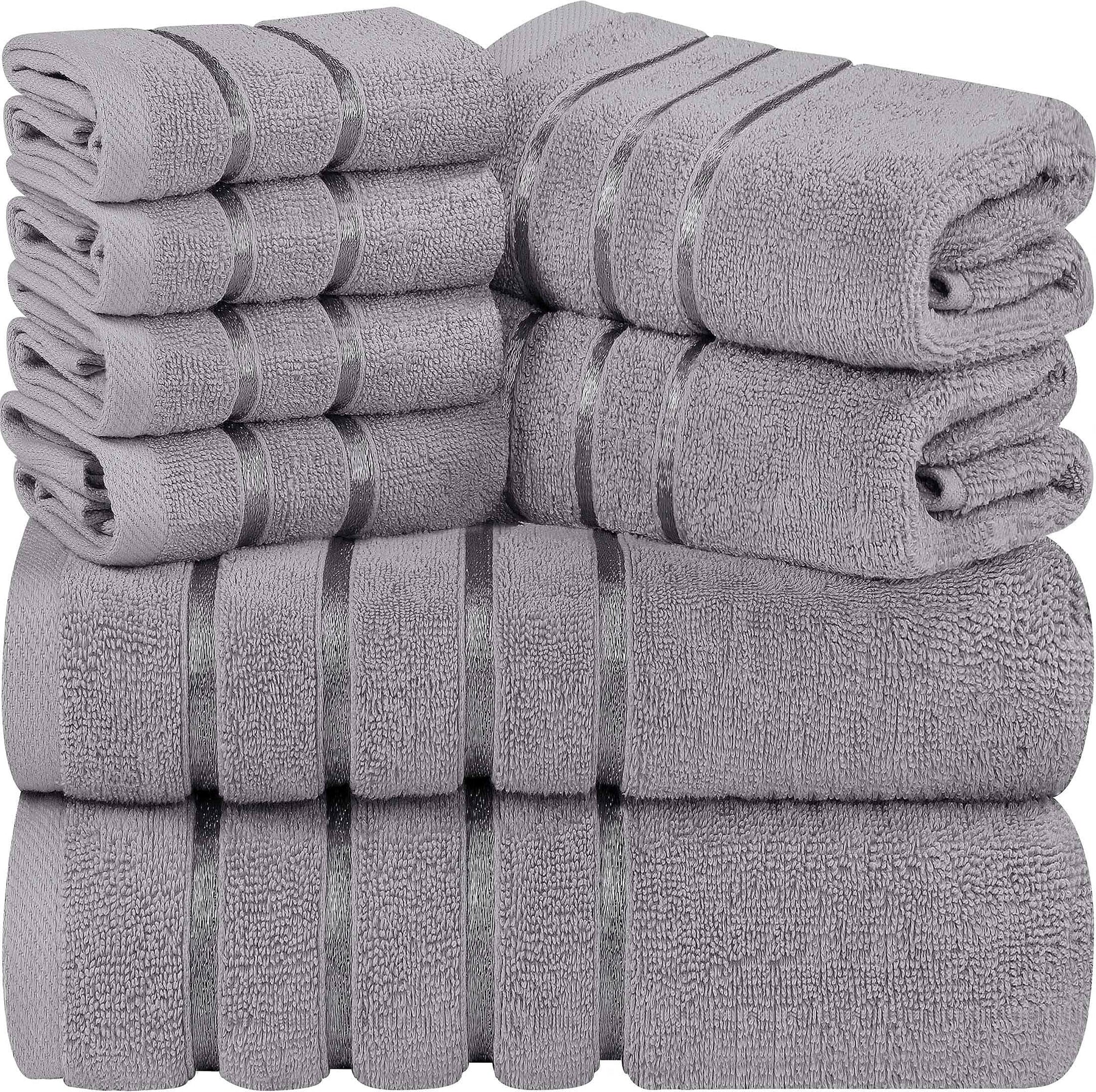 Utopia Towels 8-Piece Luxury Towel Set, 2 Bath Towels, 2 Hand Towels, and 4 Wash Cloths, 600 GSM 100% Ring Spun Cotton Highly Absorbent Viscose Stripe