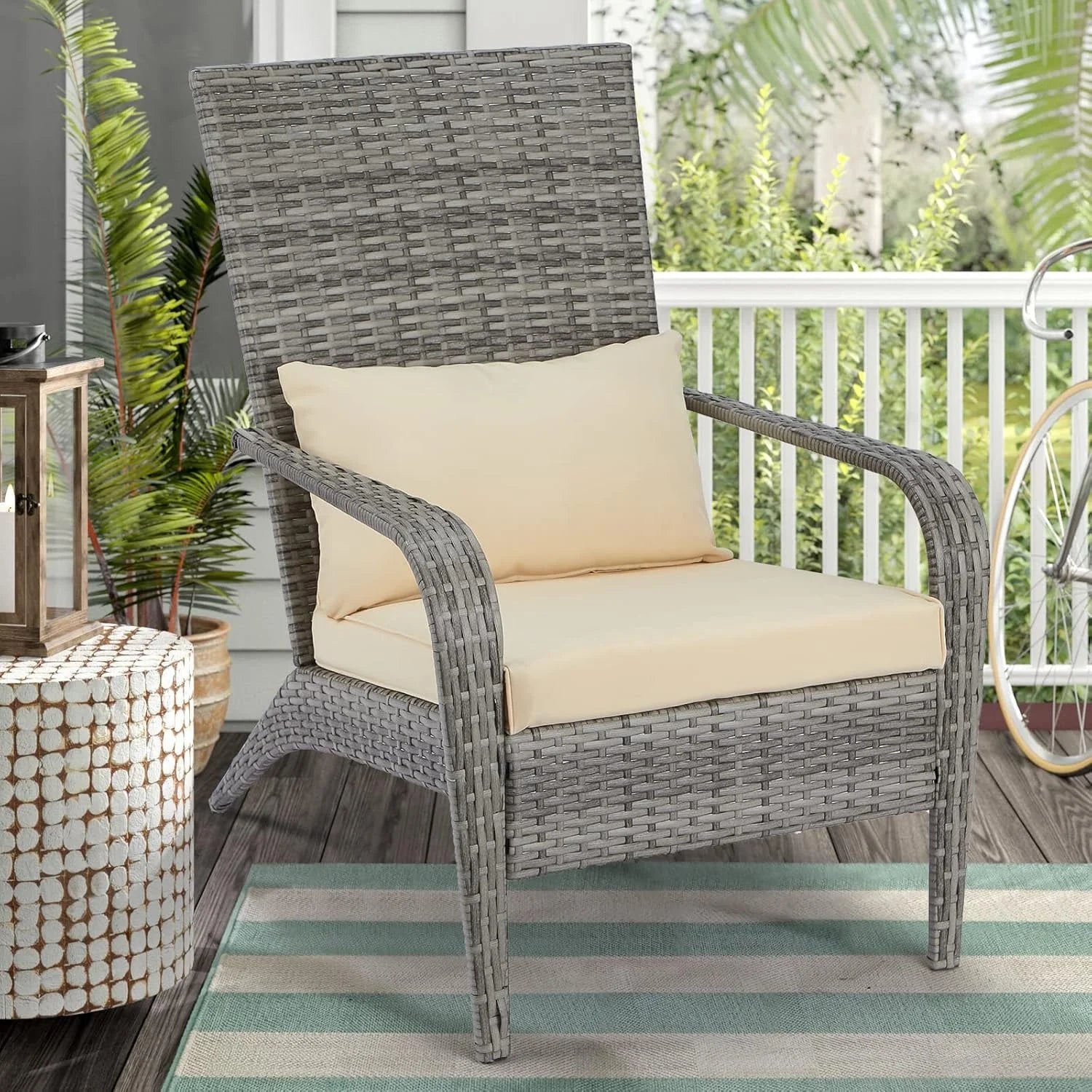 AECOJOY Patio Adirondack Wicker Chair, Outdoor Coconino Chair with Cushion and Pillow