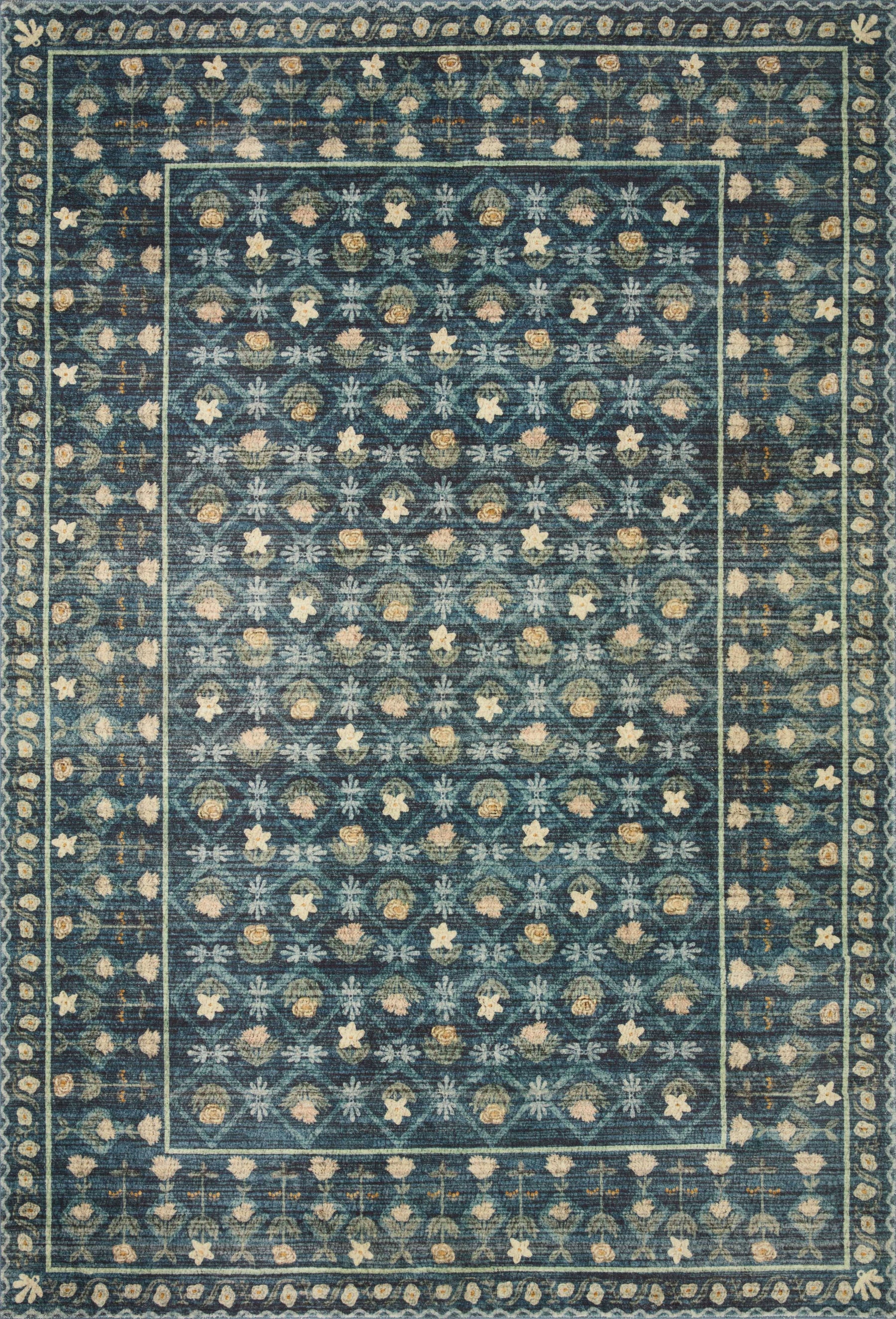 Rifle Paper Co. x Loloi 5'0" x 7'6" Indigo Eden feat. CloudPile Lattice (EDE-03) Area Rug